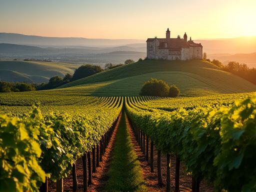 Krajina Pálavy s vinicemi a hradem